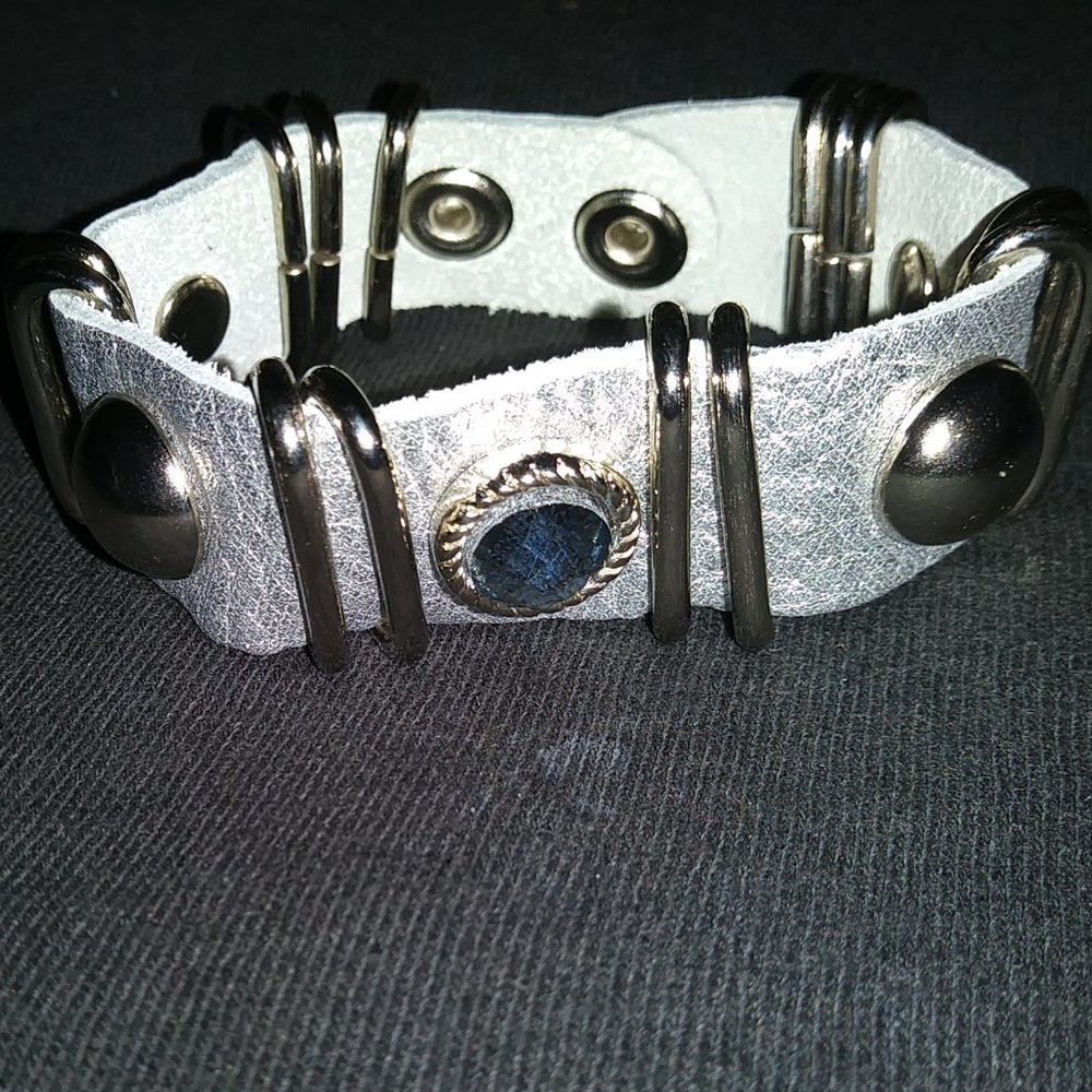 Azuli Skye discontinued Silver Leather Bracelet Silver Metal & Blue Stones